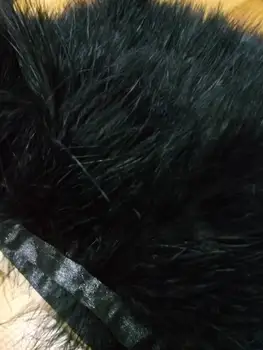 Frete grátis atacado, 1 m alta qualidade natural preto Turquia buço penas Fita decorativa 3-4inch/8-9cm de Largura