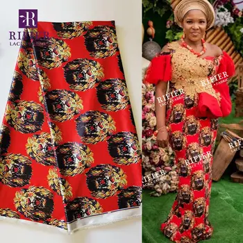 Red Lion Impressões de Seda, Rendas George Chiffon Tecidos Africanos Ancara Tradição de Casamento da Noiva E do Noivo Vestido de DIY Material de Tecido