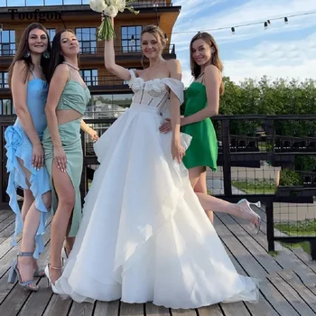 Toofgon Uma Linha de Flores em 3D Vestidos de Noiva Ombro Fora de Organza Princesa Noiva, Vestidos de Casamento Rural Longo Vestido de Noiva